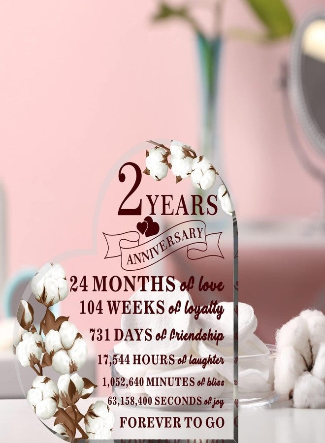 YLOLUL 2 Years Anniversary Decor for Him Her Cotton Flower Drawing Print Acrylic Gift 2nd Anniversary Wedding Paperweight Traditional Second Year Marriage for Wife Husband Lover (Cotton Flower) - Image 3
